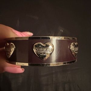 Coach Bangle Bracelet eggplant purple with silver hearts
